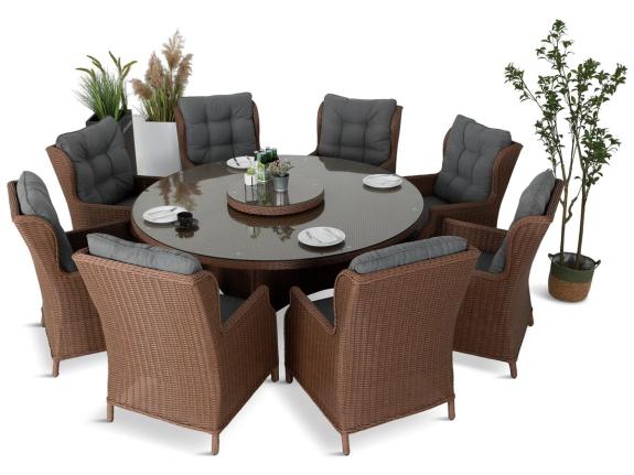 Set terasa ratan aluminiu, masa rotunda Laritto 8+1, natur