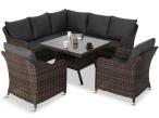 Brązowy narożnik na taras 207x207cm z wysokim stołem i fotelami Novici - Dark Brown