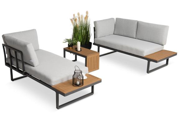 Set mobilier gradina aluminiu Vernon,cu coltar, pentru 5 persoane, negru + gri