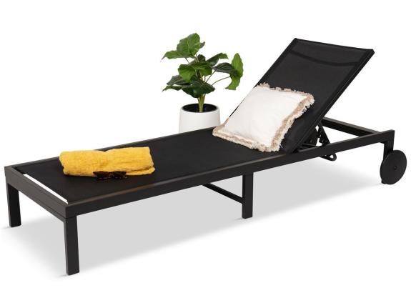 Sezlong gardina multipozitii Ahelo, cu roti, aluminiu/textil, 65 x 197 x 83 cm, negru