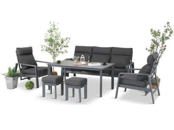 Set mobilier gradina aluminiu Renalo Dining R, pentru 7 persoane, negru + gri