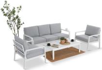 Zestaw białych mebli na taras - sofa 173cm i 2 fotele - Famolo