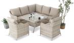 Narożnik tarasowy 207x207cm ze stołem obiadowym 95x95cm i fotelami Novici - Beige