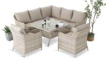 Narożnik tarasowy 207x207cm ze stołem obiadowym 95x95cm i fotelami Novici - Beige