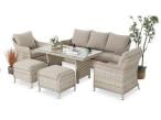 Technorattanowy komplet mebli z sofą 180cm, fotelami, pufami i wysokim stołem Novici Dining Beige