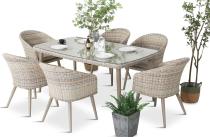 Meble ogrodowe technorattan 6 krzeseł i stół Cioso Dining 6+1 - Beige