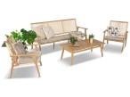 Set modern de mobilier de terasă Olvi din aluminiu în culoarea lemnului și accent natural decorativ cu sfoară
