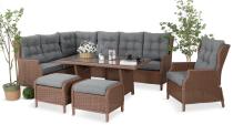 Technorattanowy narożnik 195x251cm z fotelem z regulowanym oparciem Laritto Brown