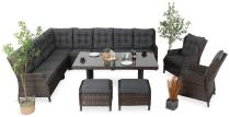 Brązowy narożnik na taras Laritto Corner XL + 2x regulowany fotel i pufy - Dark Brown
