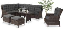 Brązowy narożnik z technorattanu Laritto 251x195cm z wysokim stołem i fotelem - Dark Brown