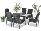 Grafitowe meble obiadowe na taras - stół 150cm + 6 foteli - Renalo Dining 6+1