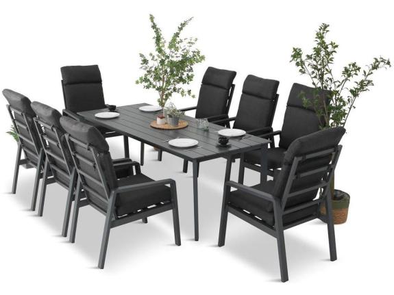 Hliníkový záhradný nábytok so stolom a stoličkami s výškou 210 cm - Renalo Dining - 8+1 - Antracit