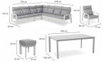 Biały zestaw mebli ogrodowych z narożnikiem, fotelami i pufami - Renalo Corner XL
