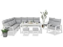 Duży narożnik na taras 278x278cm, stół 160cm, regulowane fotele i pufy - Renalo Corner XL - White