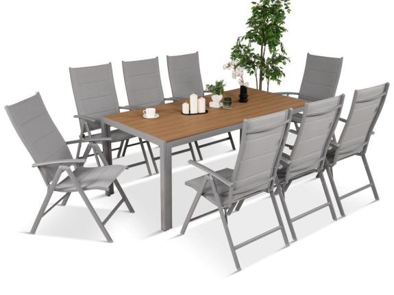 Set zahradního nábytku Kanbery 180cm +8 polohovatelných křesel Silver Wood