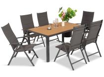 Aluminiowe meble obiadowe - stół 150cm i 6 składanych krzeseł - Kanbery Wood Antracite 6+1