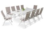 Duży, biały zestaw mebli ogrodowych z aluminiowym rozkładanym stołem 240cm + 10 regulowanych krzeseł - Tabia