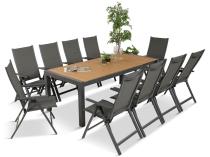 Aluminiowe meble ogrodowe z rozkładanym stołem 210cm + 10 krzeseł Tanami Daven Antracite