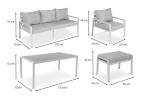 Komplet ogrodowy metalowy z sofą 175cm, fotelami i pufami - Sodor Max + pufy - Silver
