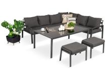 Nowoczesne meble ogrodowe metalowe - narożnik z pufami - Sodor Corner XL - Dark Grey