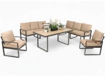 Jasny komplet mebli metalowych na taras dla 8 osób - Panaon Grande WB