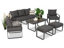 Grafitowy zestaw mebli na taras - sofa 175cm, 2 fotele i 2 pufy - Panaon Dining DG