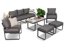 Meble ogrodowe metalowe - sofa 175cm, fotele, pufy i stolik kawowy - Panaon Dining