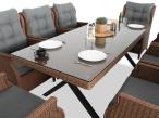 Stół obiadowy z nogą X 220cm i 8 foteli Laritto - Brown
