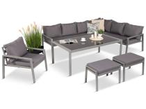 Szare nowoczesne meble ogrodowe - modułowy narożnik 184x239cm i fotel - Sodor Corner XL - Silver