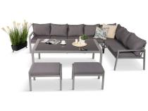 Zestaw mebli ogrodowych metalowych ze stołem 160cm i pufami Sodor Corner XXL - Silver