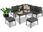 Metalowy narożnik na taras z pufami o stołem 120cm Sodor Corner - Dark Grey