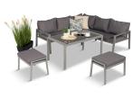 Meble tarasowe metalowe - narożnik 184x184cm, pufy i stół 120cm - Sodor Corner - Silver