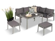 Meble tarasowe metalowe - narożnik 184x184cm, pufy i stół 120cm - Sodor Corner - Silver
