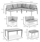 Meble tarasowe metalowe - narożnik 184x184cm, pufy i stół 120cm - Sodor Corner - Silver