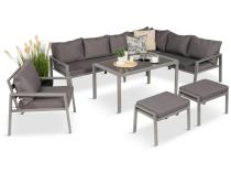 Zestaw mebli ogrodowych z narożnikiem modułowym, fotelem i pufami - Sodor Corner XL - Silver
