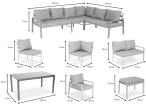 Zestaw mebli ogrodowych z narożnikiem modułowym, fotelem i pufami - Sodor Corner XL - Silver