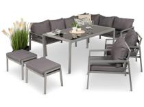 Nowoczesny narożnik ogrodowy z fotelami, pufami i stołem obiadowym 160cm Sodor Corner XL - Silver