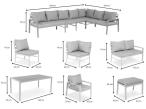 Duży narożnik ogrodowy metalowy 294x184cm Sodor Corner XXL z 2 fotelami, 2 pufami i stołem 160cm - Dark Grey