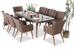 Brązowy zestaw ogrodowy ze stołem obiadowym 220cm i 8 fotelami technorattanowymi Tonitto Dining 8+1 Brown