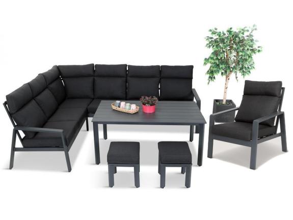 Set mobilier gradina Renalo Corner, cu coltar, pentru 9 persoane, aluminiu/textil, gri