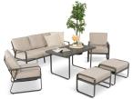 Zestaw metalowych mebli ogrodowych - sofa, 2 fotele, pufy i stół 120cm Ater Dining - Beige