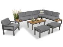 Metalowy komplet mebli na taras - narożnik + fotel - Calamba Corner XL - Grey
