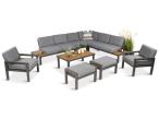 Aluminiowy komplet mebli na taras - narożnik, fotele, pufy - Calamba Corner XL - Grey