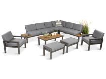 Aluminiowy komplet mebli na taras - narożnik, fotele, pufy - Calamba Corner XL - Grey