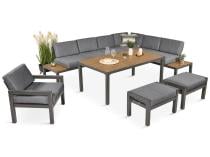 Aluminiowy narożnik ogrodowy z fotelem i stołem 160cm Calamba Corner XL - Grey