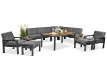 OUTLET - Nowoczesny narożnik na taras 283x222 cm z dwoma fotelami i pufami - Calamba Corner XL