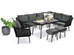 Moderní modulární terasový roh s křeslem, 2 pufy a 120cm stolem Postigo Corner XL Graphite