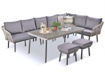 Duży narożnik na taras z wysokim stołem - rope style Postigo Corner XXL - Light Grey