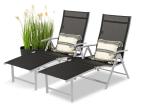 Komplet 2 leżaki na taras z regulowanymi oparciami Kubu - Black + Silver 2szt.
