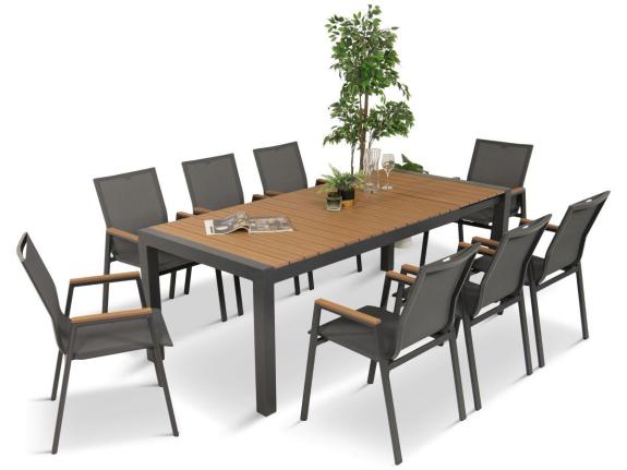 Set mobilier de gradina din grafit cu masa extensibila 210 cm + 8 scaune Tanami Marla